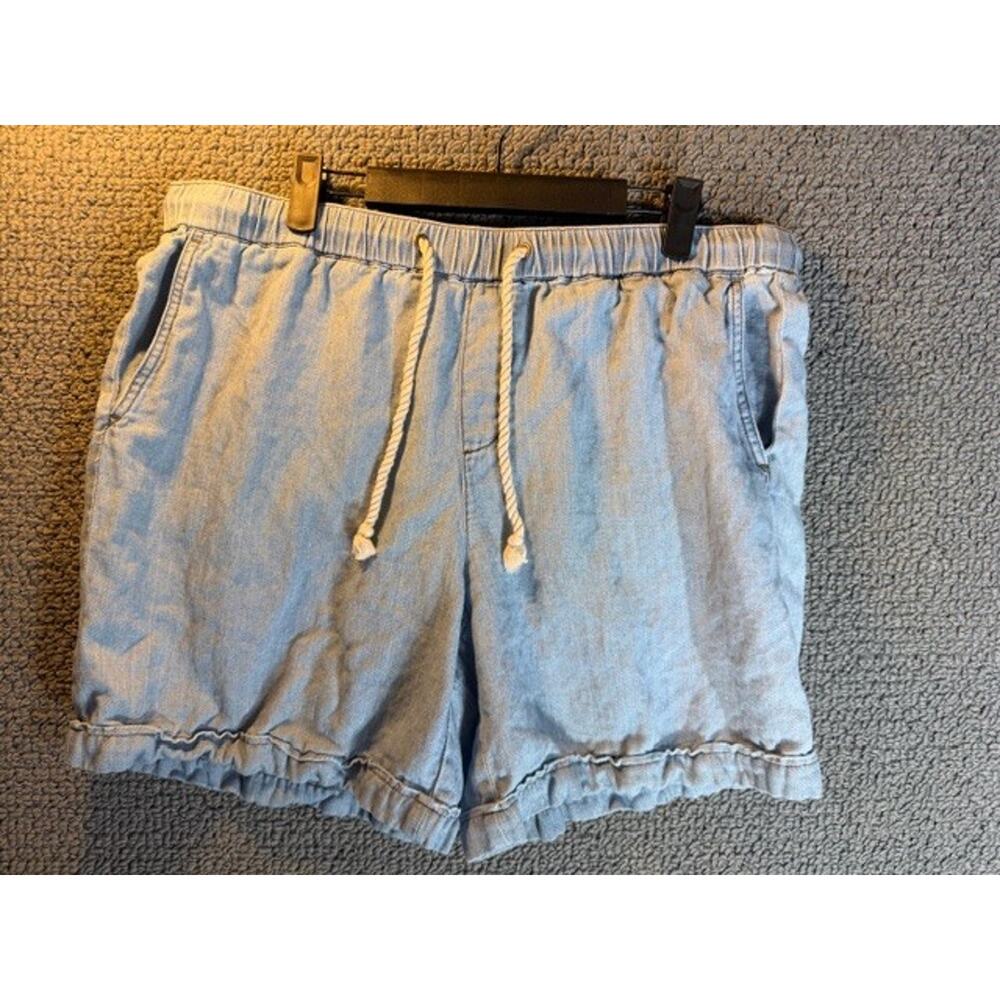 J Jill Cotton Linen Chambray Relaxed Shorts Pull On Cord Drawstring LG Beach